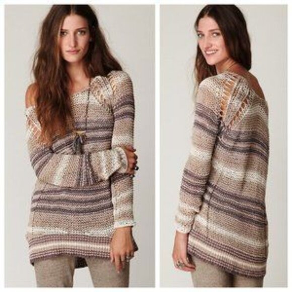 Free People Desert Moon Striped Long Sleeve Loose Ribbon Yarn Knit Sweater S - Picture 13 of 13
